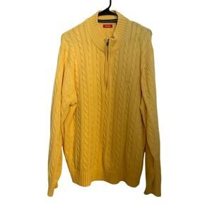 Izod Yellow Cable Knit Men's Large Quarter Zip Pullover 100% Cotton Sweater